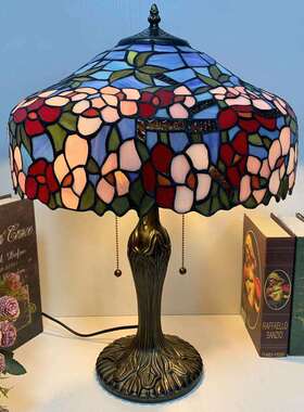 汇璟致LHJ-DD12蒂凡尼灯欧式彩色卧工室玻璃手工氛围精小花艺图案台灯