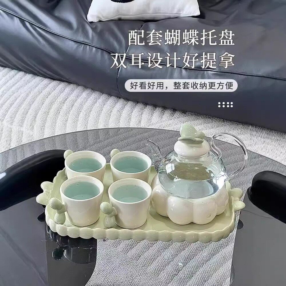 蝴蝶结花陶瓷茶具套装精致下午茶茶壶茶杯组合春夏果茶高颜值水壶