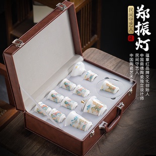 水墨山水茶具西施壶功夫茶具整套定制 高档冰种玉白瓷盖碗茶具套装
