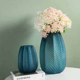 器欧式奢轻简约创意摆件手工现代样板房花瓶刻蓝色家居插花玻璃磨