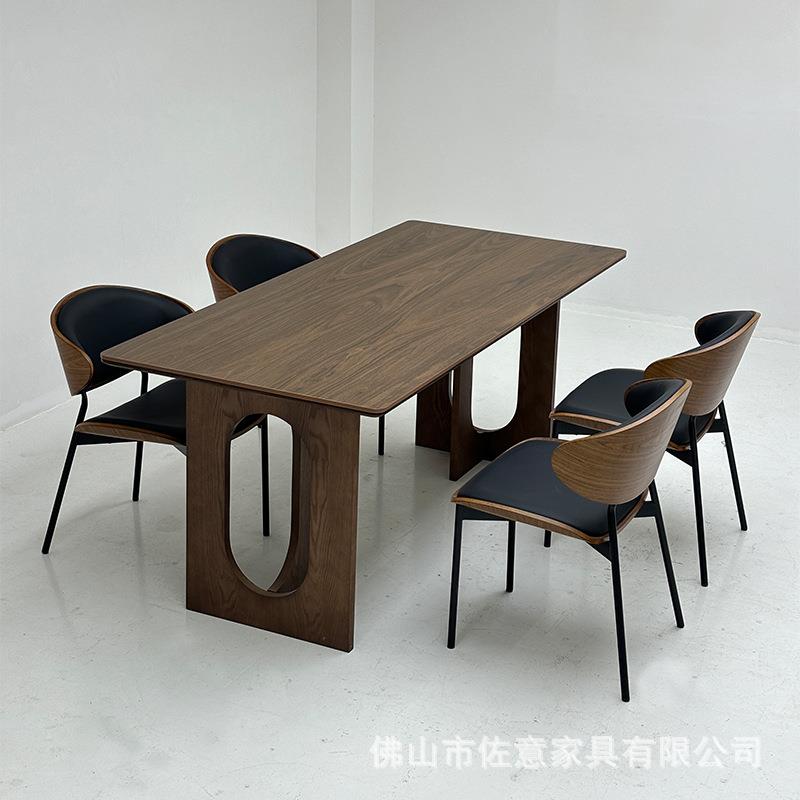 中古风胡桃色木纹岩板餐桌家用小户型实木餐桌复古简约风桌子椅子