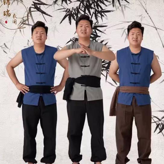 民国时期演出服码头工人服装无袖武术表演服车伕放牛娃衣服擡花轿 - 实物图