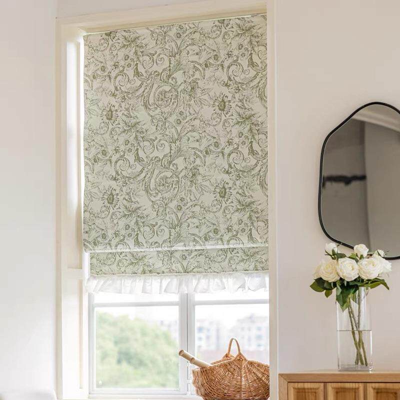 2024年新款轻法式美式清新绿雪尼尔遮光罗马帘书房升降窗帘