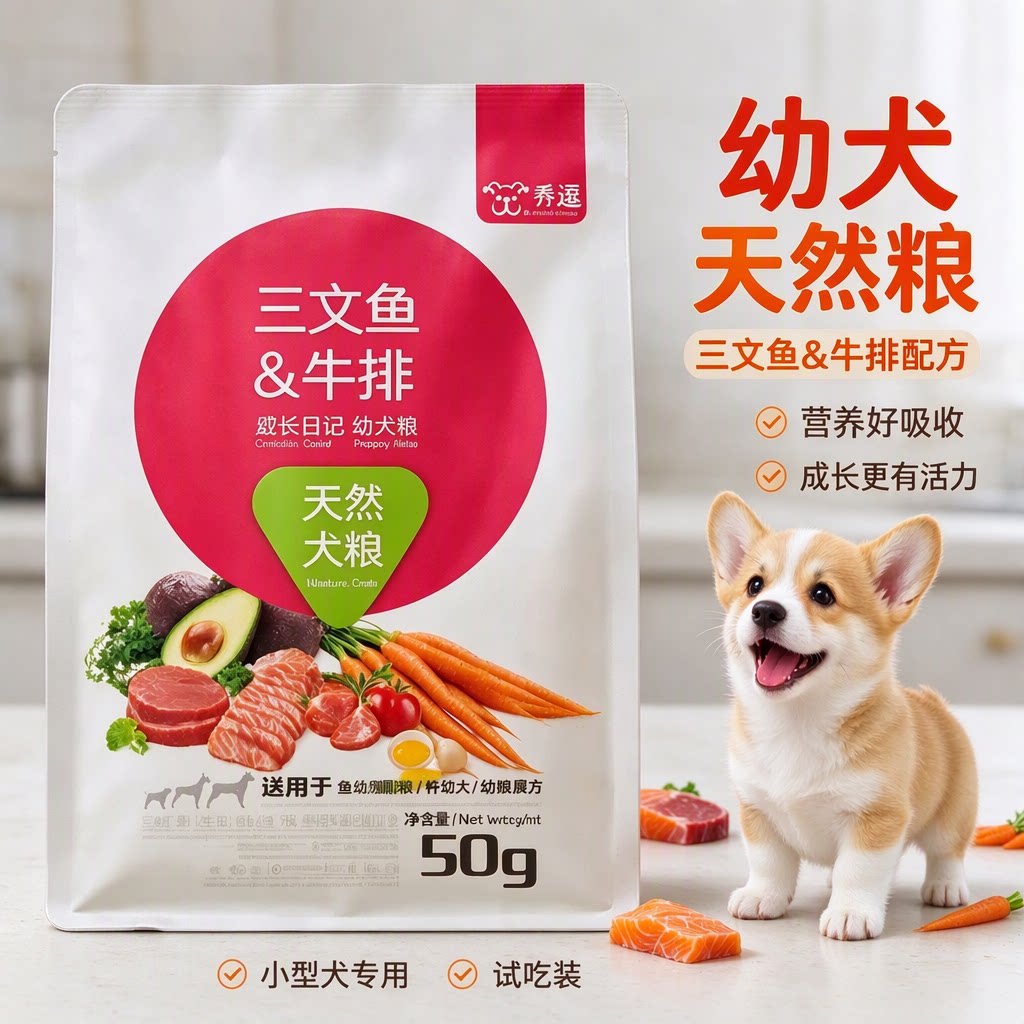 试吃装狗粮三文鱼牛排配方幼犬粮小型犬专用天然营养好吸收50g