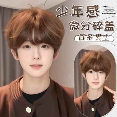 假发男短发韩系微分碎盖男生自然蓬松帅气少年感棕色仿真发全头套