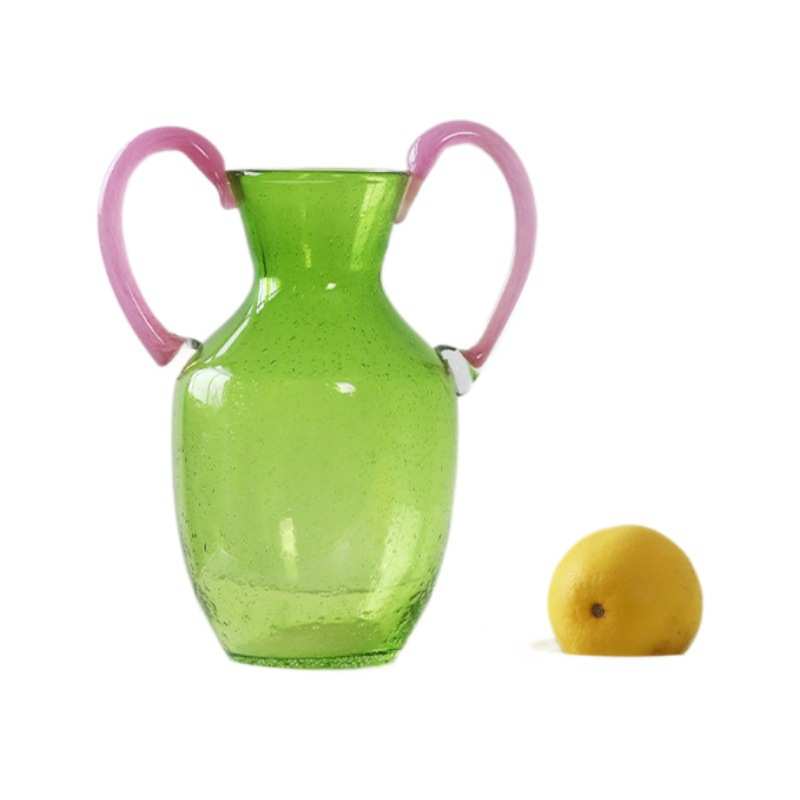 提手家居琥珀色款新款爆玻璃花瓶实用小众双耳水培清新设计师