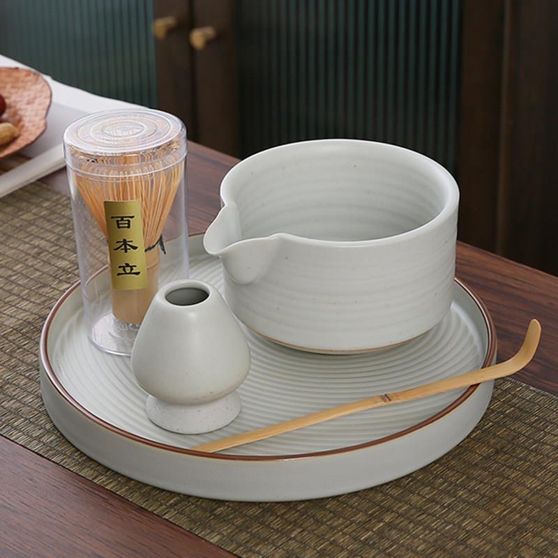 日式茶筅竹抹茶刷子工具茶碗带导流嘴茶具套组陶瓷盘茶道配件器具