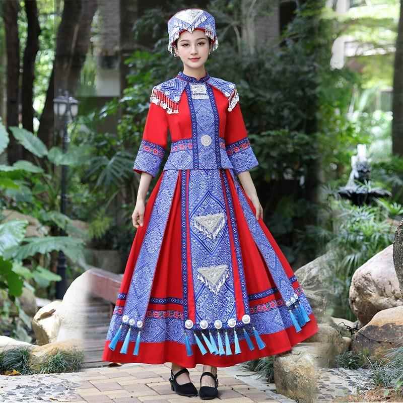 正品新三月三民服女款装成人广西壮锦刺绣长族裙云族南苗演出婚服