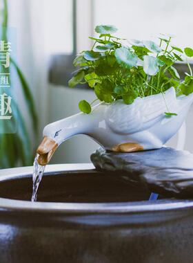 创意流水摆件古法鱼缸造景装饰品假山庭院造景循环动物鸭子小摆件
