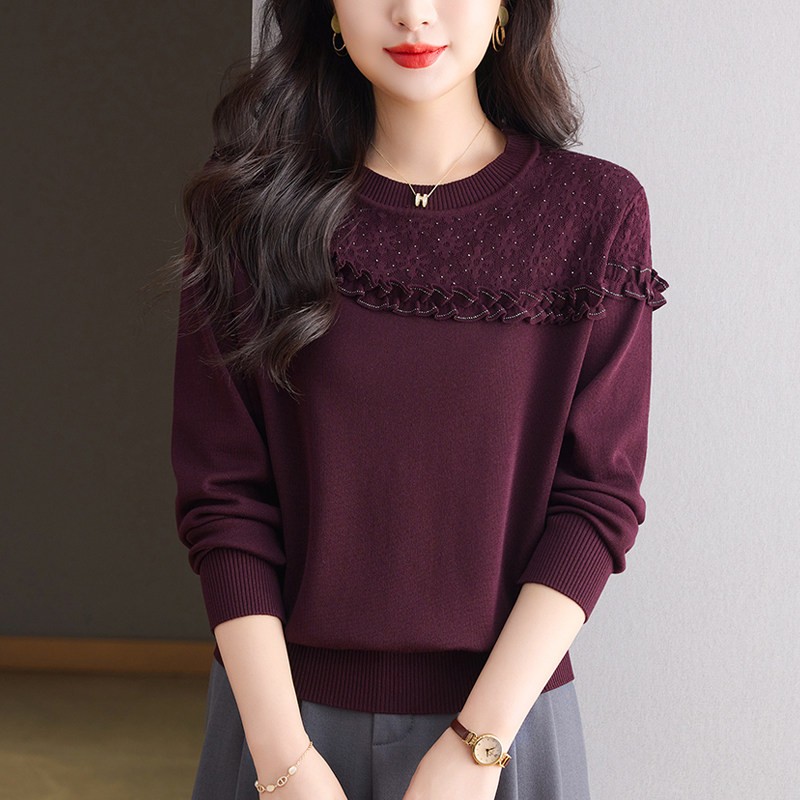洋气妈妈大码胖mm遮肚子显瘦上衣女春装羊毛衫内搭针织打底衫毛衣
