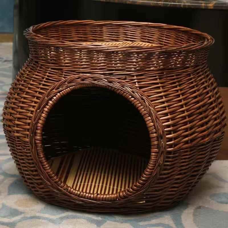 高档藤编猫窝四别季通用夏天窝封闭式双层猫屋猫凉子猫房墅猫舍猫