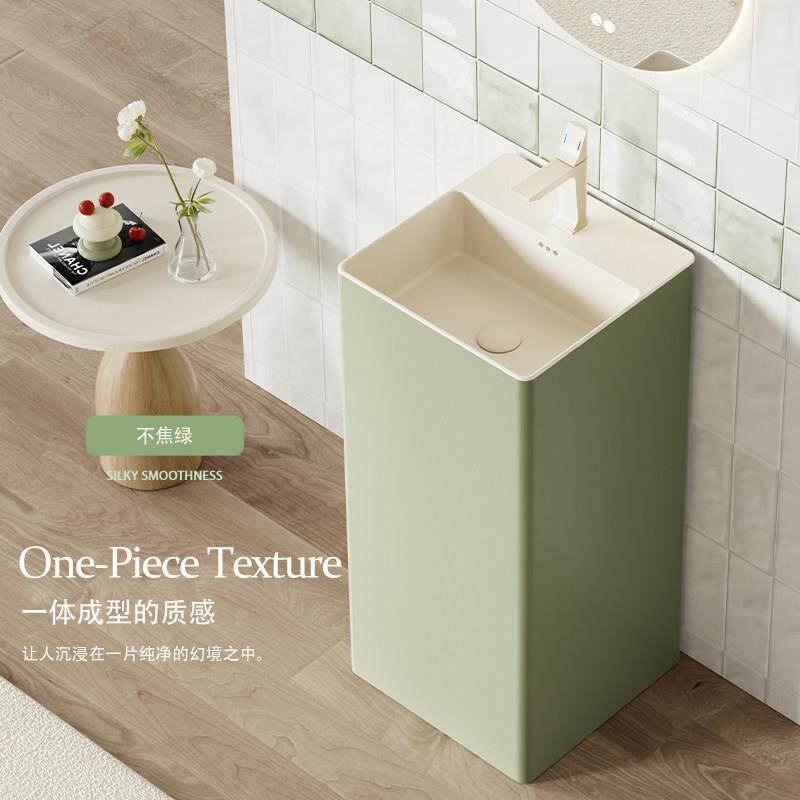 小户型立柱盆奶油风卫生间落地式一体陶瓷洗脸盆家用方形洗手盆