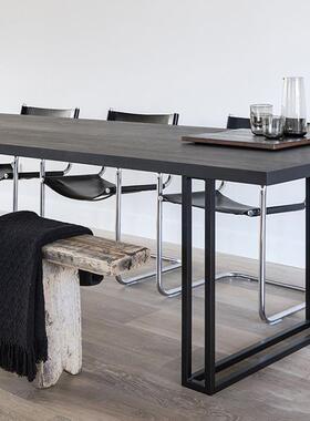 简木约长方形实Z085木餐黑色工作台复古会议桌桌家用原长条办公桌