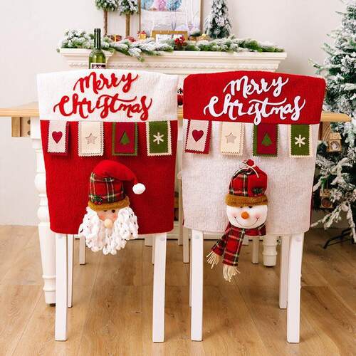 Christmas Chair Covers 3D Santa Snowman - Dining Room Decor