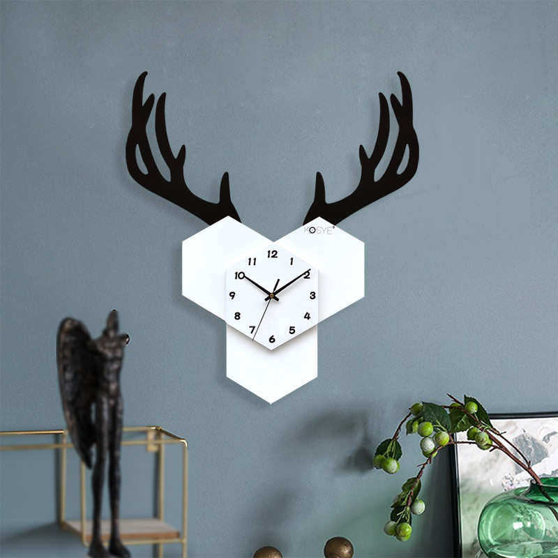 钟表挂钟客厅静音家用时尚北欧简约装饰个性大创意时钟鹿头大钟表