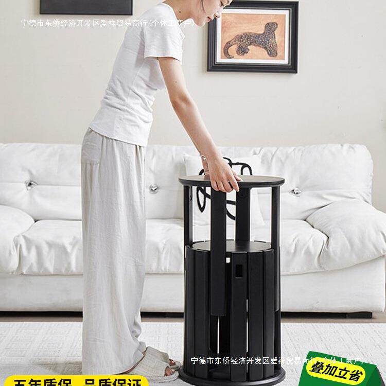 实木凳子家用可叠放带滑轮叠叠乐组合圆凳客厅餐桌凳收纳板凳木凳
