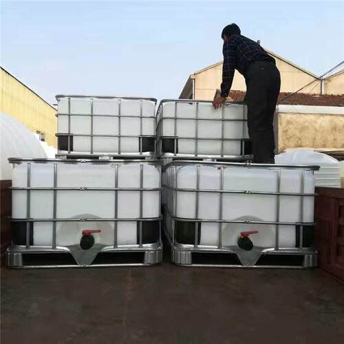 黑色大口径吨桶500L加厚pe塑料方桶带框架液体运输桶包装桶带盖