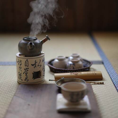梵山堂青花诗文直身酒精炉茶炉茶壶蜡烛灯底座加热烧茶煮茶器