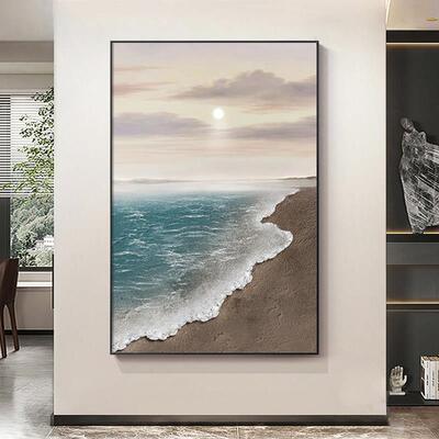 网红侘风入玄关户装画寂大饰幅客厅落画海景肌理画地壁画走廊过道