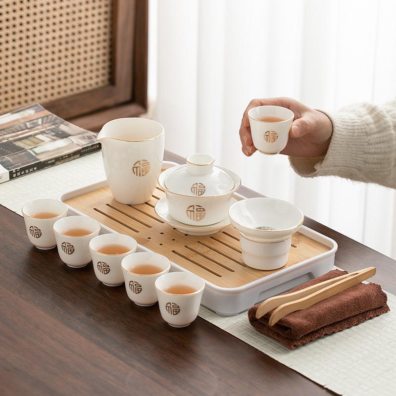 羊脂碗玉具套装纯礼白高档白瓷盖茶杯家0087用商务活茶动品旅行茶