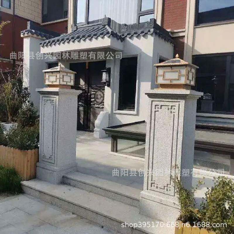 厂家定制石材门柱大理石雕中式方柱罗马柱别墅庭院自建房门楼欧式