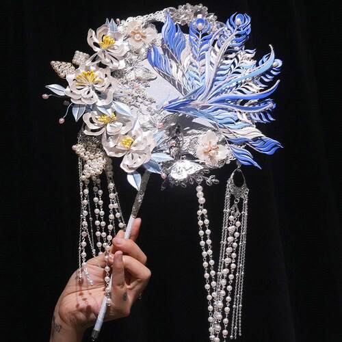 非遗缠花出嫁秀禾婚礼团扇结婚手工喜扇双面重工新娘材料包成品