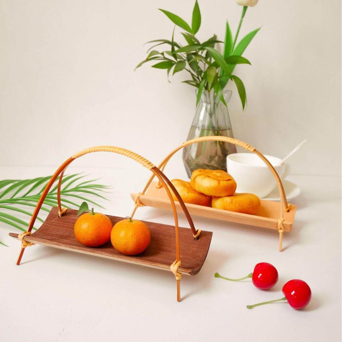 竹制两用茶点盘茶巾托竹编小提篮零食糕点托盘中式复古风茶具配件