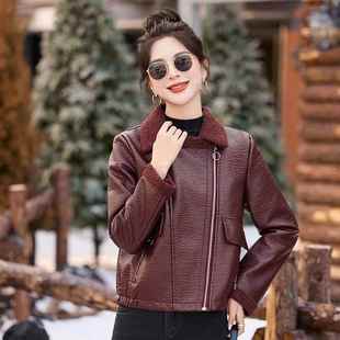 品牌夹秋冬女士皮克韩版 宽松绵羊皮闲潮机流休车BEE加厚皮衣上衣