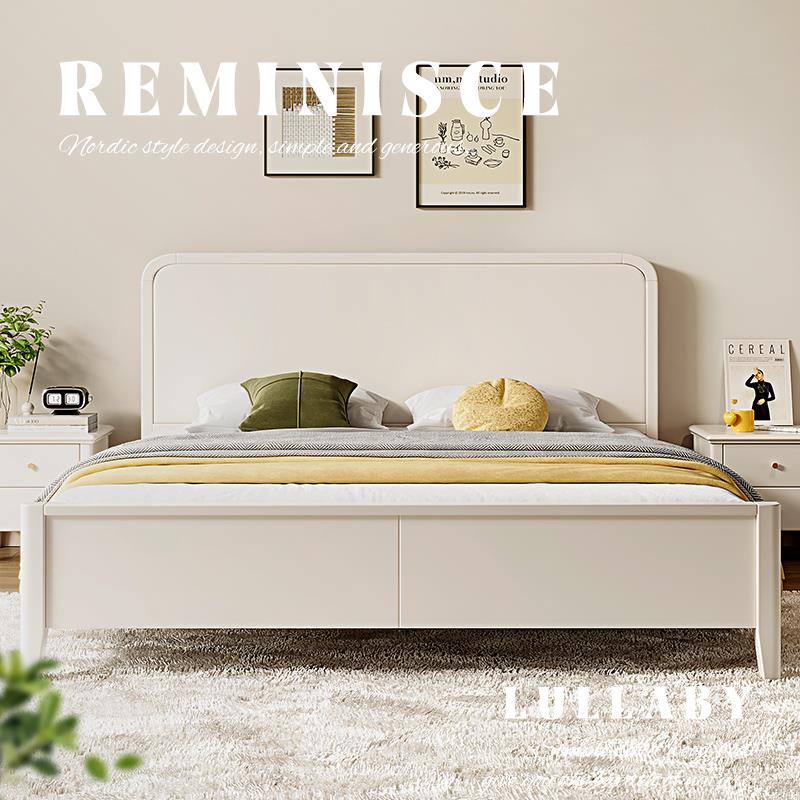 白色实木床简约现代法式复古奶油风北欧双人主卧高箱储物政府补贴