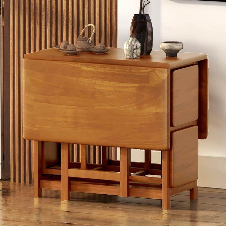 吃饭桌家用小户型实木折叠餐桌长方形可收纳省空间桌椅套装带凳子