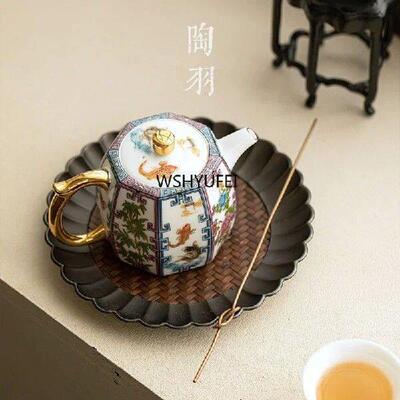 12.5X8CM 180ML Dehua White Porcelain Teapot Hand Drawn Gold