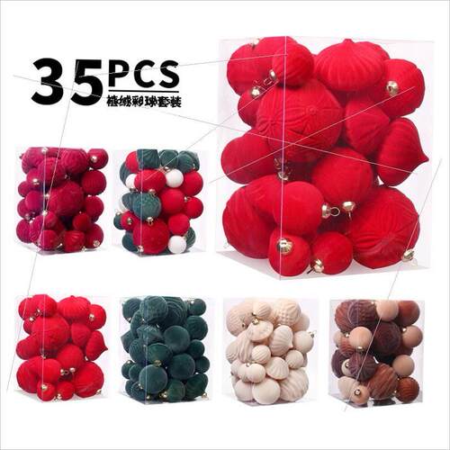 Christmas Decorations 35 fine flocked Christmas ball sets