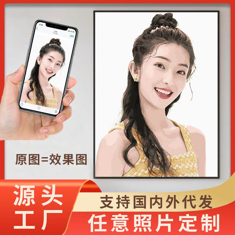 照片私人油画制作 diy数字油画自定义跨境手绘油画