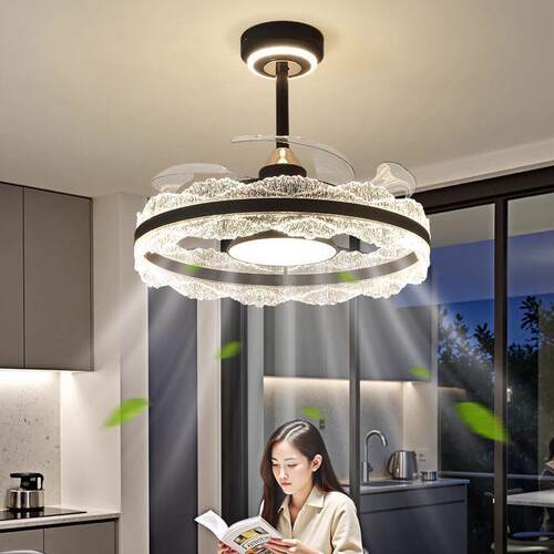 隐形风扇灯吊扇灯餐厅吊灯轻奢高级卧室灯意式极简电扇一体餐桌灯