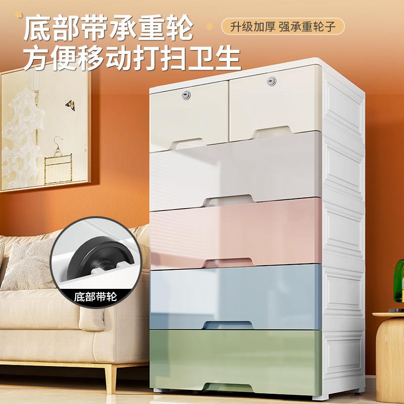 PP材质加厚抽屉式收纳柜 65cm宽家用马卡龙色储物柜 儿童加高置物