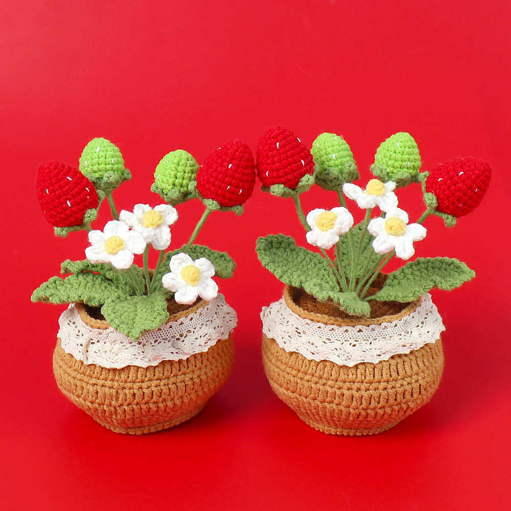 成品手工钩织多头草莓毛线底座盆栽莓有烦恼卧室床头书桌摆件,鲜花速递/花卉仿真/绿植园艺,仿真绿植,淘宝优惠券,粉丝福利购,淘宝优惠卷