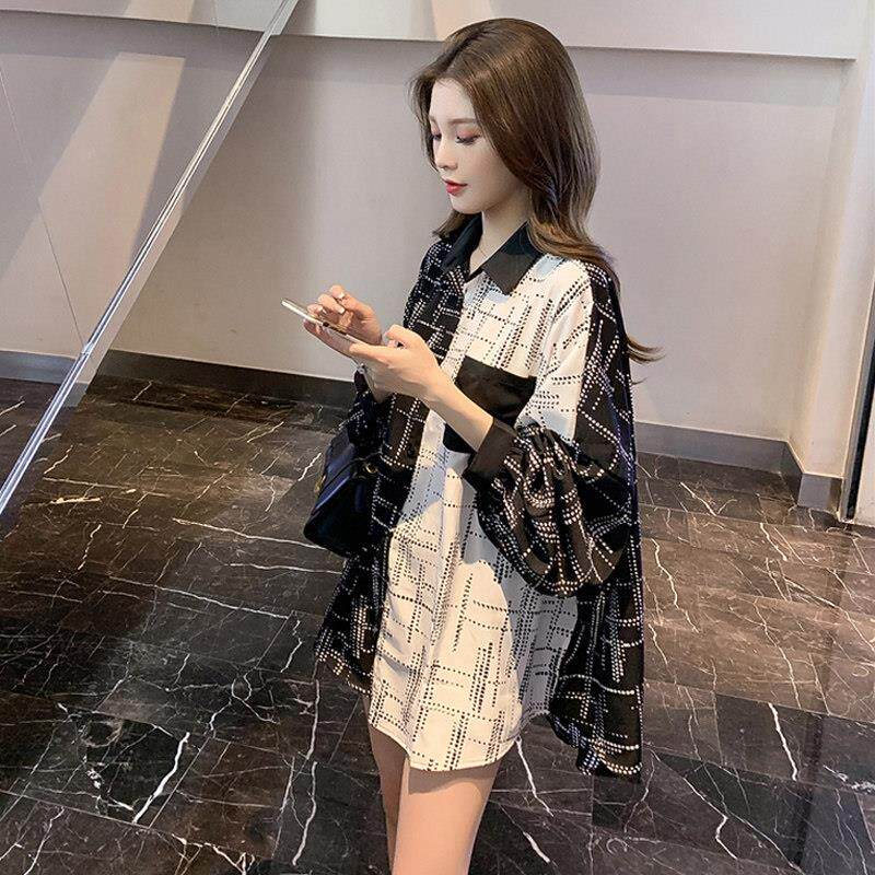 格子衬衫女秋季薄款2025新款宽松大码中长款设计感小众长袖上衣潮