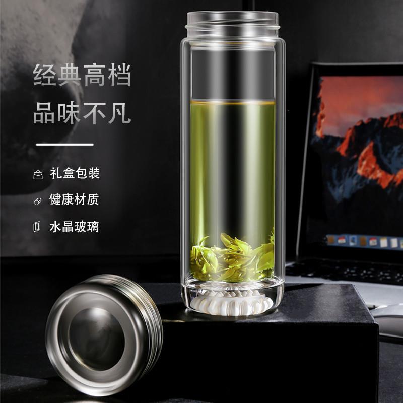 新款禅意莲花双层玻璃杯男士高档车载泡茶杯耐高温水杯礼品手工