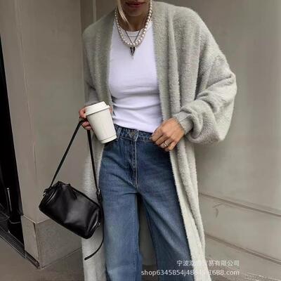 New long imitation mink cardigan women's knitted sweater