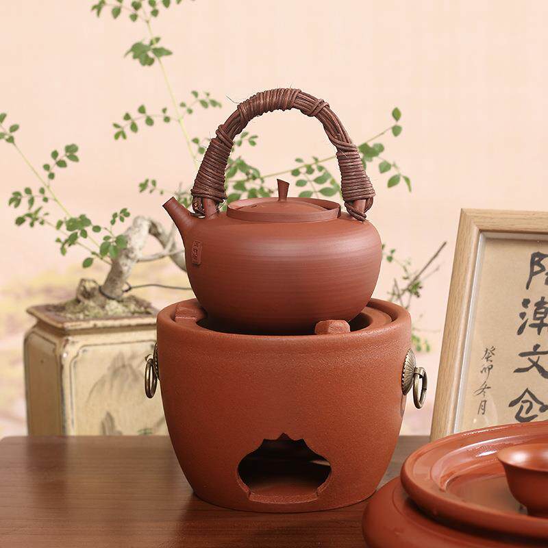 红泥全手工提梁壶砂铫茶室家用户外泡茶煮茶烧水壶家用陶土复古壶
