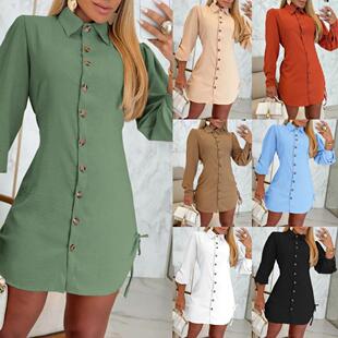 Women'S Polka Dot Stand Collar Long Sleeve Shirt Dress