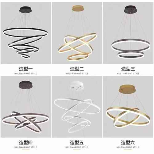 客厅灯led吊灯 现代简约圆形餐厅楼梯吊灯个性铝材圆圈环形卧室灯