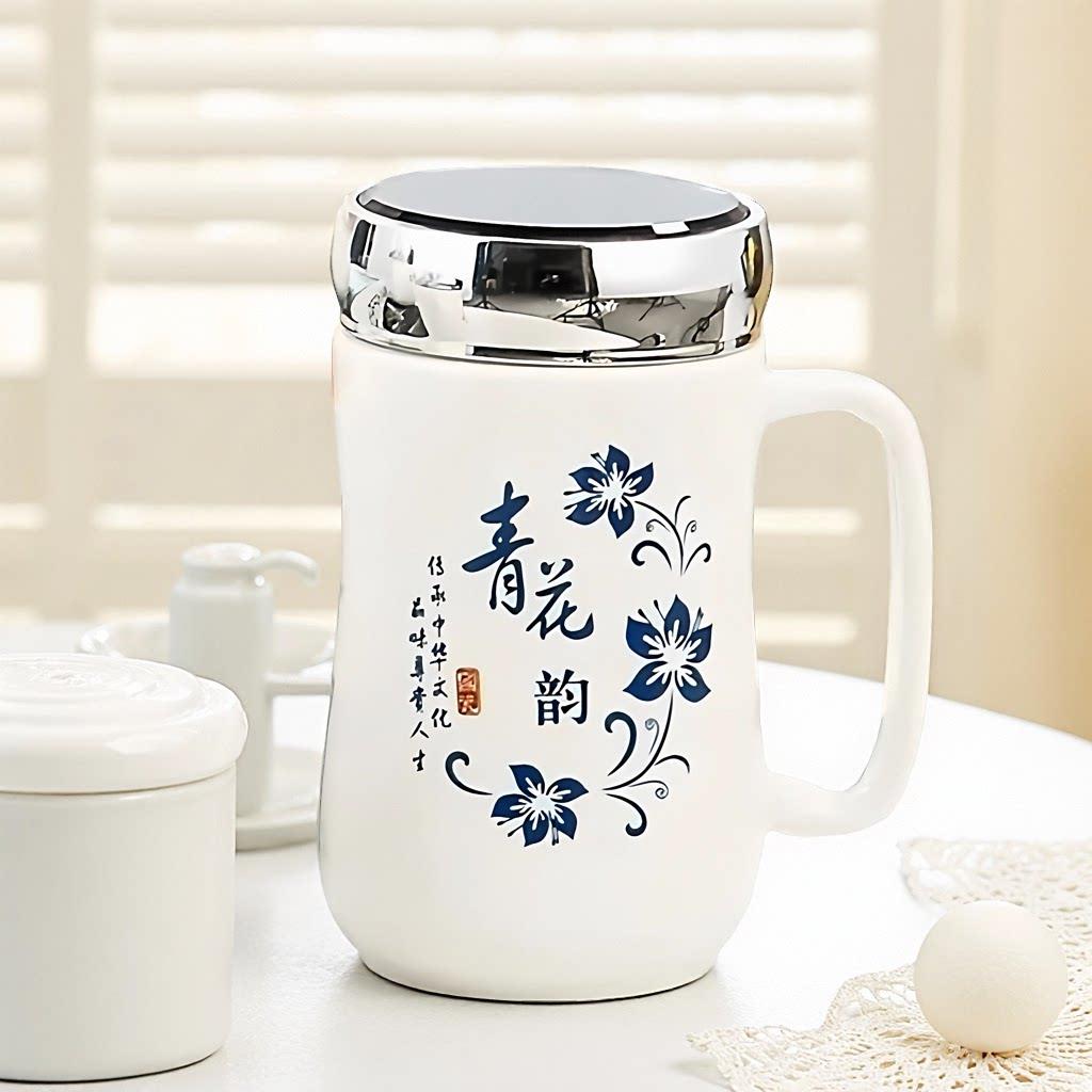 卡通可爱创意陶瓷杯镜面杯马克杯带盖子勺大容量陶瓷情侣杯家用水