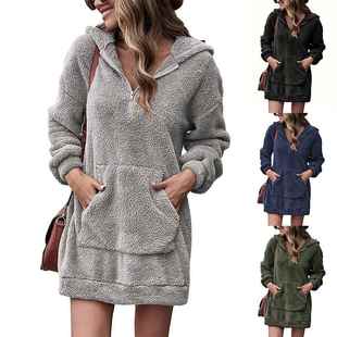 zippered fleece sweatshirt faced hooded double Womens