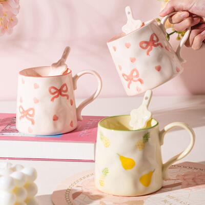 Cream-colored, cute and attractive ceramic mugs with a high