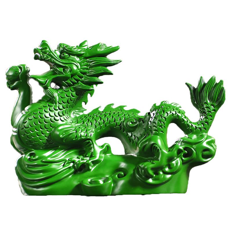 绿色木质飞龙雕刻摆件实木头龙缺角补角木制青龙装饰品中式摆件