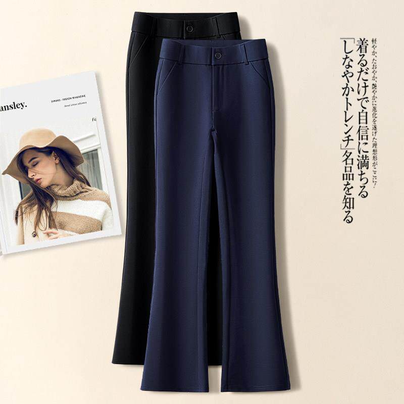 加绒喇叭裤女新款2025年秋冬季休闲裤垂感西装裤修身黑色微喇裤子