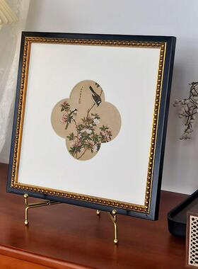 法式中古工笔花画新中式鸟玄关客厅室茶风室清新卧桌面B-478摆画