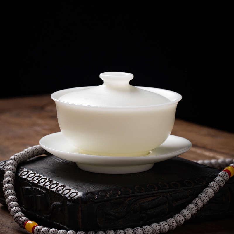 陈清宜大师手工暖玉羊脂玉德化白瓷三才盖碗陶瓷功夫泡茶碗