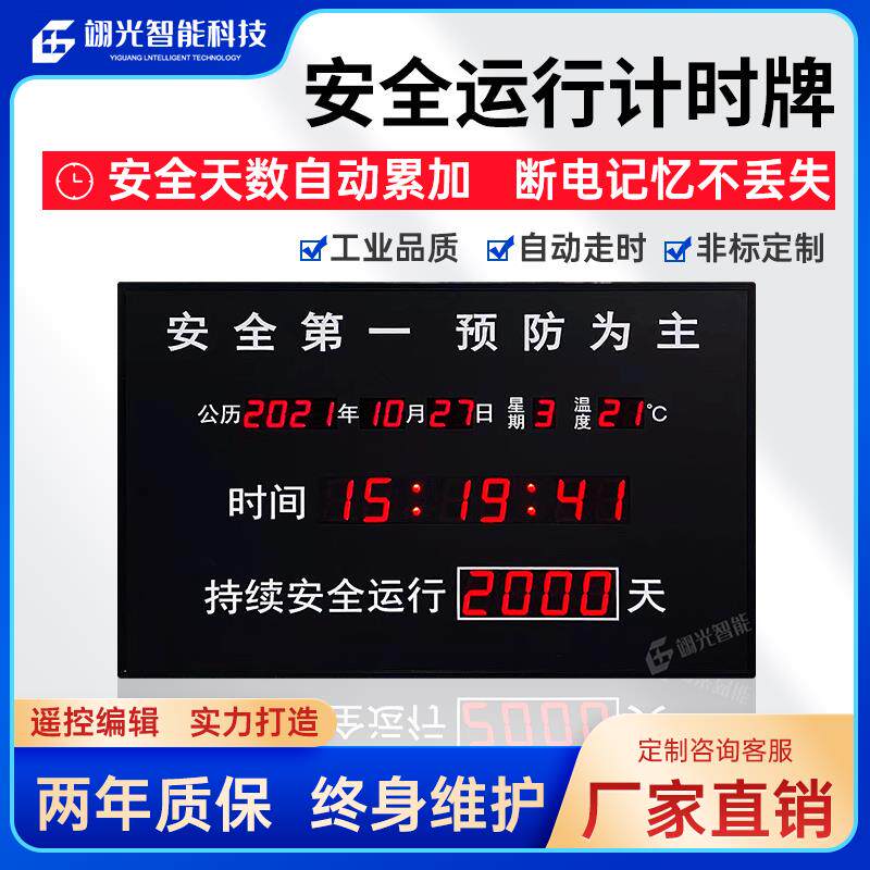 安全运行天数记录牌万年历时钟LED显示屏工业温湿度电子看板包邮